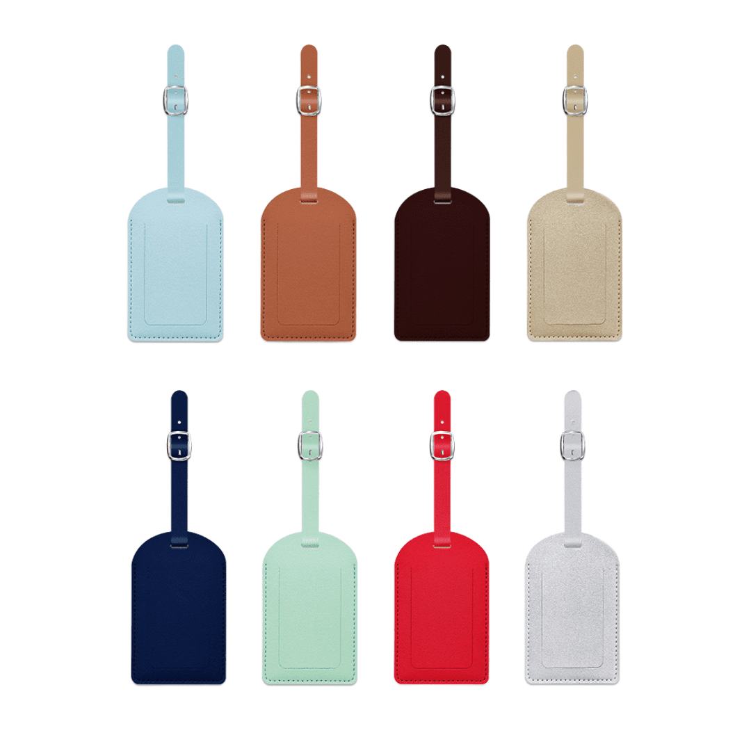 Vibrant luggage tags in various colors for stylish and personalized travel identification.