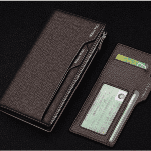 Elegant brown leather wallet and cardholder set, perfect for stylish everyday organization.