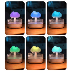 Color-changing cloud humidifier enhances ambiance and air quality for relaxation and wellness.