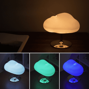 Whimsical cloud lamp with warm light and color options for modern home decor.