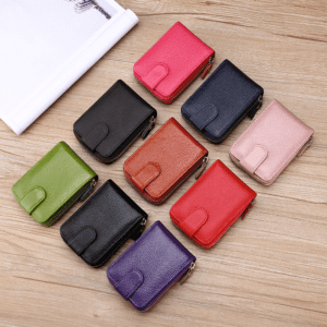 Vibrant leather wallets collection in various colors, perfect for stylish, practical gifts.