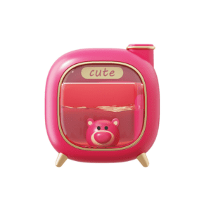 Cute pink bear container with transparent window, perfect for decor and gifts in Singapore.