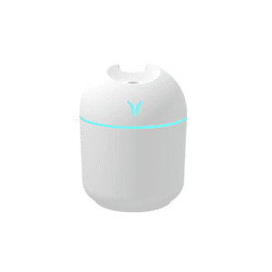 Modern white ultrasonic essential oil diffuser with calming light, perfect for aromatherapy and relaxation.