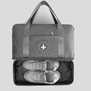 Stylish gray travel bag for sneakers, perfect for fitness enthusiasts and active lifestyles.