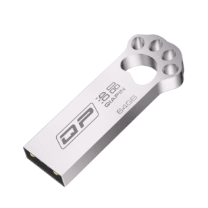 Stylish 64GB metallic USB drive with unique paw print design for modern tech users.