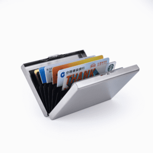 Stylish metallic wallet with organized card slots for everyday use and corporate gifting.