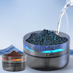 Artistic mountain humidifiers with blue and orange glow, perfect for modern decor and relaxation.