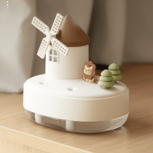 Charming windmill humidifier with cute lion character, perfect decorative gift for homes.