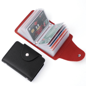 Stylish minimalist black wallet and vibrant red wallet for versatile card organization.