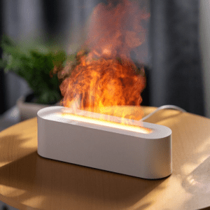 Stylish electric heater with flame simulation, perfect for modern living spaces and cozy atmospheres.