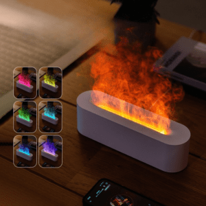 Sleek modern lamp with customizable flame effects for a cozy ambiance in any setting.