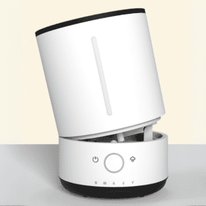 Sleek modern humidifier in white and black design for a stylish home or office atmosphere.