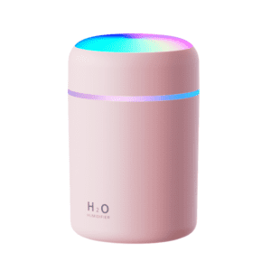 Stylish pink humidifier with lighting, enhancing air quality and home decor elegance.