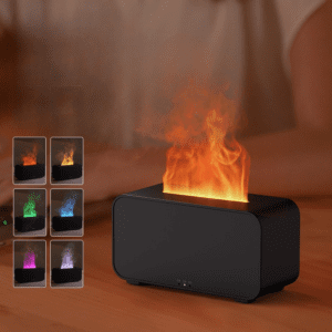 Modern decorative speaker with customizable flame effect for a cozy ambiance in Singapore homes.