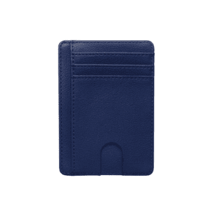 Elegant navy blue leather cardholder with multiple slots for business and credit cards.