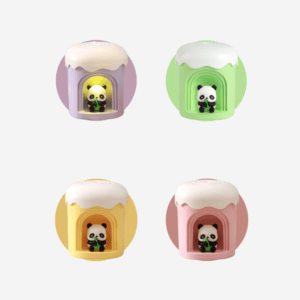 Cute panda figurines in colorful ice cream cups, perfect for whimsical collectibles and gifts.