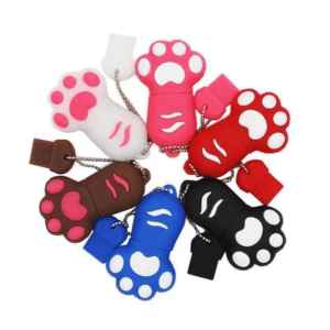 Colorful paw print USB drives collection, perfect for quirky corporate gifts and animal lovers.