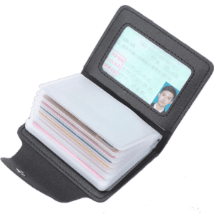 Sleek black bifold wallet for IDs and documents, perfect for organized professionals.