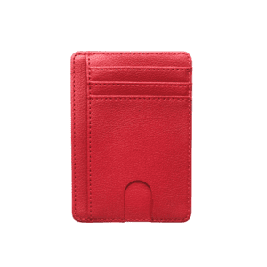 Stylish red leather cardholder with multiple slots for credit and ID cards.