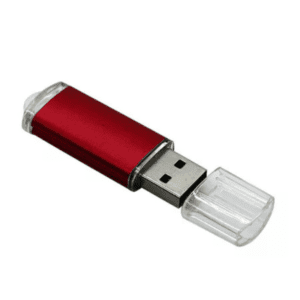 Sleek red USB flash drive for portable storage and data transfer. Perfect corporate gift option.