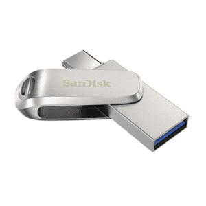 Sleek SanDisk metallic USB drive, 32GB, ideal for fast data transfer and stylish storage solutions.