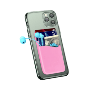 Sleek smartphone with cardholder and earbuds reflects modern lifestyle and convenience.