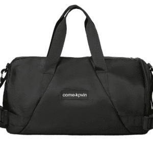 Stylish black duffel bag, perfect for travel, gym, and everyday use.