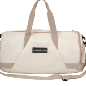 Stylish cream duffel bag, perfect for travel, gym, or everyday errands.