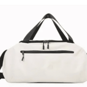 Stylish white and black duffle bag for travel, gym, and everyday use.