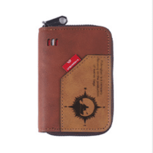 Elegant brown leather wallet with compass design, ideal for travelers and everyday use.