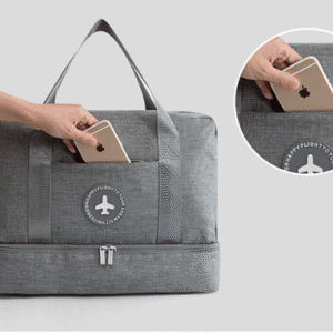 Stylish gray travel bag with modern design, ideal for organized travelers on the go.