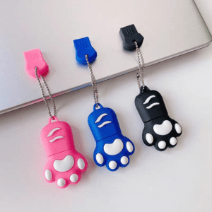 Playful paw print USB flash drives in pink, blue, and black—perfect tech gifts for all ages.