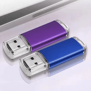 Stylish purple and blue USB flash drives for modern digital storage solutions.