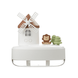 Charming windmill house decoration with playful lion figure and trees, perfect for kids rooms.