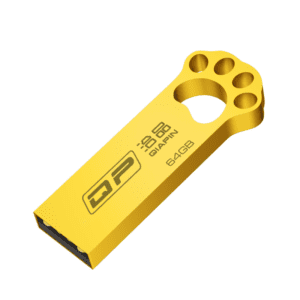 Vibrant yellow 64GB USB flash drive with paw print design for fun tech accessories.